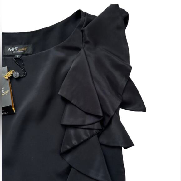 A.B.S. Allen Schwartz Dress Black Side Ruffle Side Zip Sleeveless LBD Size 2 NEW - Picture 9 of 12